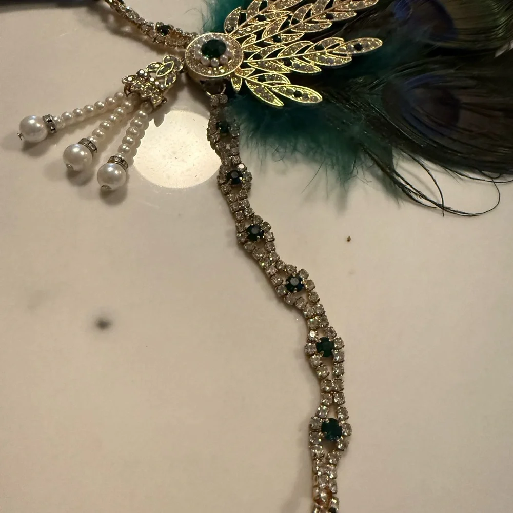BABEYOND 1920s Flapper Feather Headband Roaring 20s Showgirl Gatsby Headpiece - Picture 5 of 6